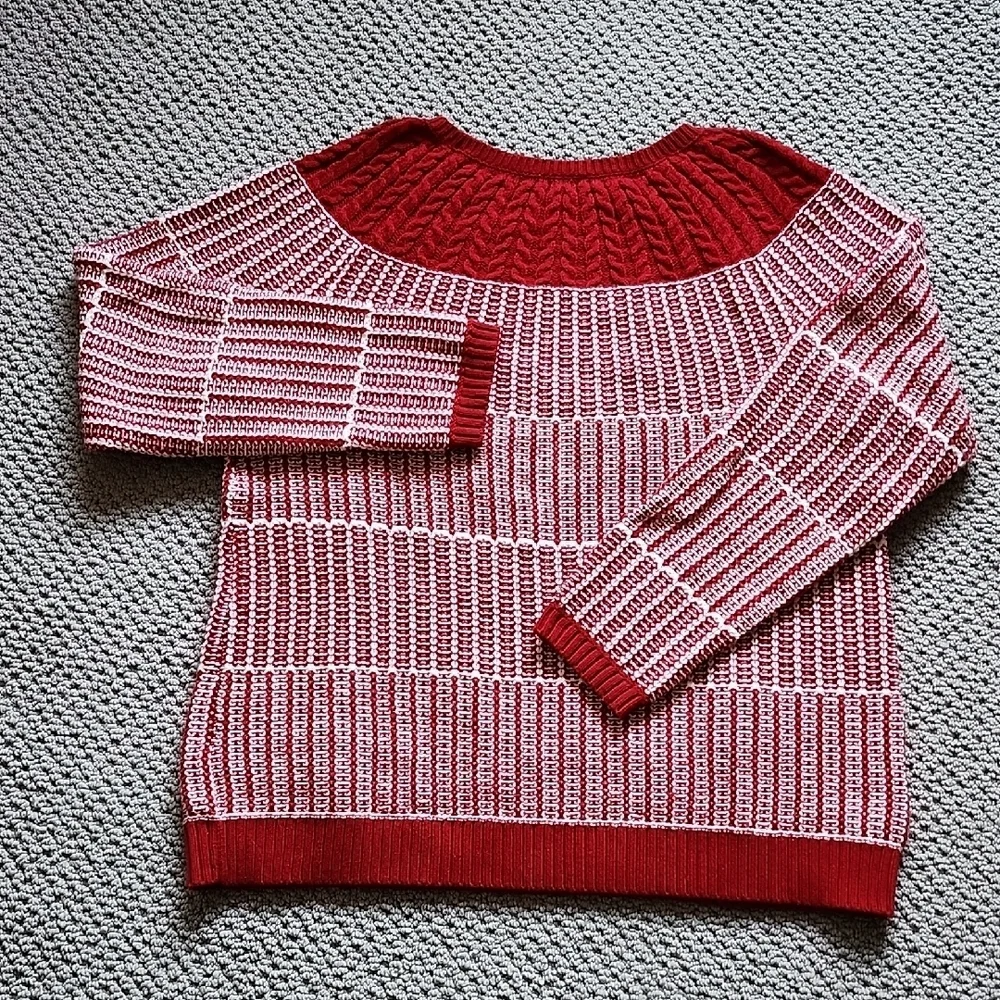 Talbots Red and White Cotton Blend Fair Isle Crew Neck Women's Sweater Large - Picture 6 of 6